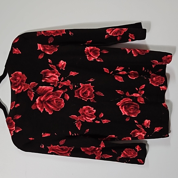 Talbots Petite Red & Black Floral Pure Merino Wool 3/4 Sleeve Top #W-875 - Picture 3 of 11